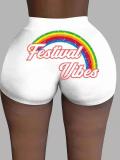 Women High Waist Bright Color Summer Funny Print Shorts Short