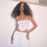 Women's Sexy Solid Sleeveless Backless Slash Neck Irregular Crop Tops K20B0873041