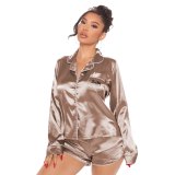 Women Slik Satin Sexy Long Sleeve Pajamas Q75768