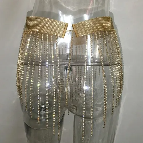 Bling High Waist Crystal Women Rhinestone Diamond Hip Tassel Skirts ZJ021021