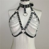 Women's Punk Metal Vest Leather Chest Chains ZJ005162