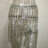 High Waist Crystal Women Rhinestone Diamond Hip Tassel Skirts ZJ017283