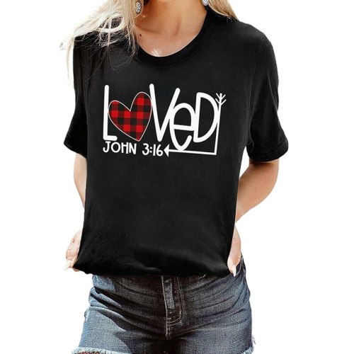 Black Valentine's Day Plaid Heart Arrow Loved T Shirt Tops Z28495