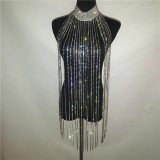 Sparkly Diamond Tassel Dress Sexy Hollow Out Metal Body Chains ZJ000314