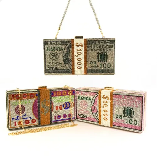 Women Clutch Rhinestone Dollar Handbags 0012031