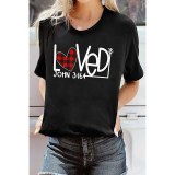 Black Valentine's Day Plaid Heart Arrow Loved T Shirt Tops Z28495