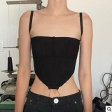 Women's Sexy Solid Sleeveless Backless Slash Neck Irregular Crop Tops K20B0873041