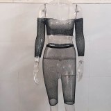 Rhinestone Sexy Retro Mesh Hollow Out Bodysuits Bodysuit Outfit Outfits TZ830112