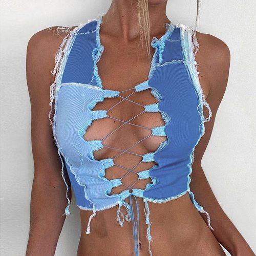 Sexy Bandage Cut Out Hole Crop Tops T173840314