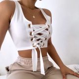 White Basic Women Sexy Camis Sport Short-length Tops B32536