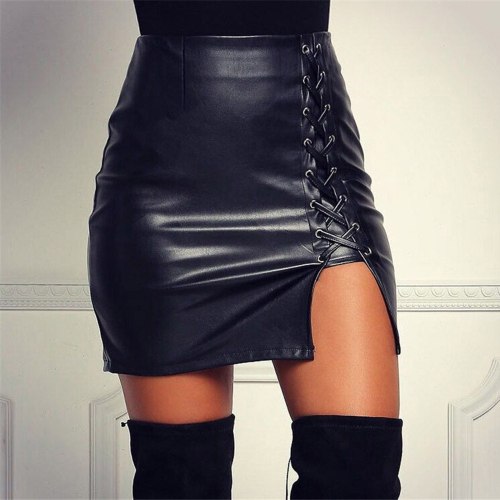 Women Sexy High Waist Faux Leather Sexy Leather Skirts AL47384