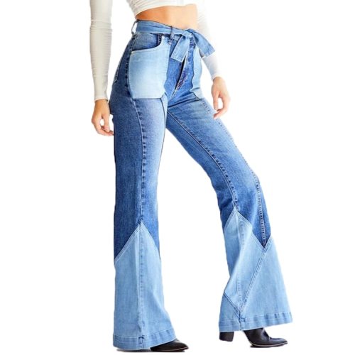 Women Vintage Two Tone Patchwork Jeans Pant Pants 906273
