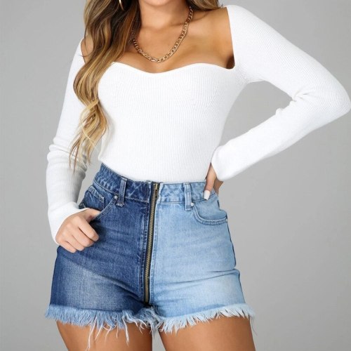 Sexy Women Summer Zipper Denim Jeans Shorts DK02738