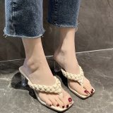 Ladies Fashion High Heels Slippers PU Leather Slides 202012170923