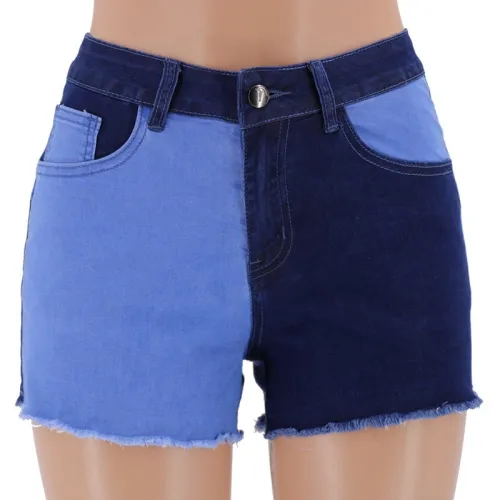 Summer Mid Waist Wide Leg Contrast Women's Jeans Short Shorts 904152