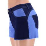 Summer Mid Waist Wide Leg Contrast Women's Jeans Short Shorts 904152