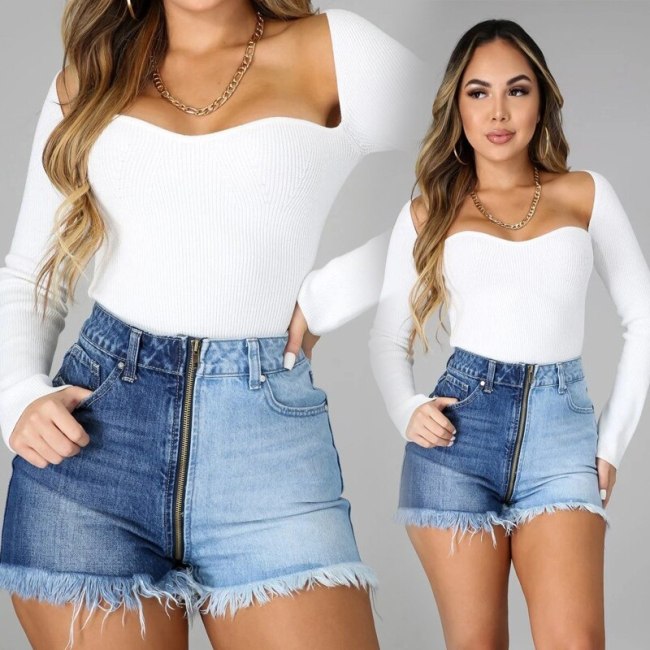 Sexy Women Summer Zipper Denim Jeans Shorts DK02738