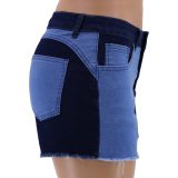 Summer Mid Waist Wide Leg Contrast Women's Jeans Short Shorts 904152