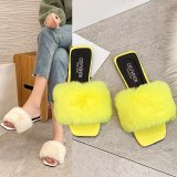Women's Flat-Bottomed Hairy Slippers Fashion Square-Toe Slides 202011171529