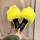 Women's Flat-Bottomed Hairy Slippers Fashion Square-Toe Slides 202011171529