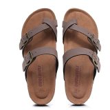 Men's Leather Slippers Soft Cork Buckle Slides pu11324