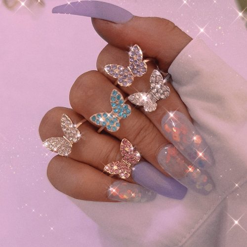 Shiny Crystal Butterfly Women Metal Vintage Finger Rings F025061