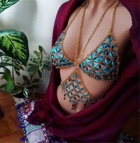 Sexy Bra Set Chest Body Women Shiny Crystal Rhinestone Chain YX105465