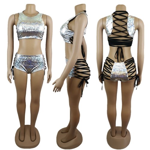 Women High Waist Cross Bandage Bikini Swimsuits ZL.181526