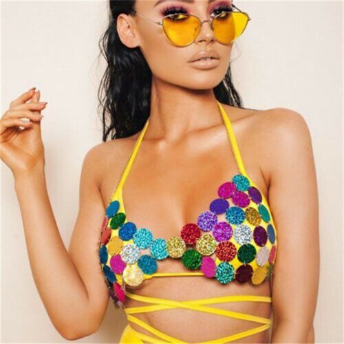 Women Sequin Padded Bra Shiny Cover-Up Swimsuits YX95667