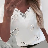 Fashion Women T-shirts Hearts Print V-neck Tops C700112
