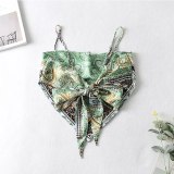 Green Print Strap Women Beach Tops 607 60819