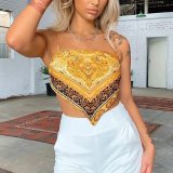 Green Print Strap Women Beach Tops 607 60819