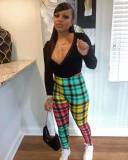 Women Fashion Plaid Pencil Pants K0819
