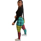Women Fashion Plaid Pencil Pants K0819