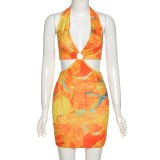 Vintage Print Women Sexy Hollow Out Beach Mini Dresses D173846576
