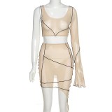 Sexy Women Sheer Mesh Top and Midi Skirts S173851223