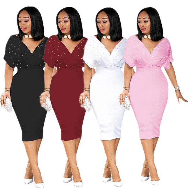 Women's Summer Sexy V-neck Half-Sleeved Back Zipper Dresses H882536