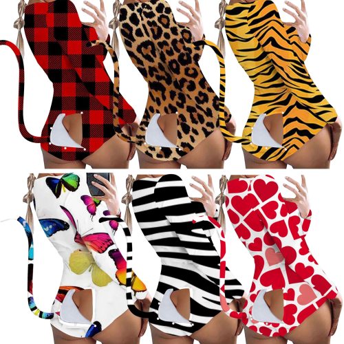 Women Sexy Home Cartoon Animal Print Bodysuits Bodysuit Outfit Outfits