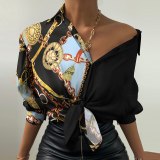 Women Print Long Sleeve Blouse Shirts Tops HK894556