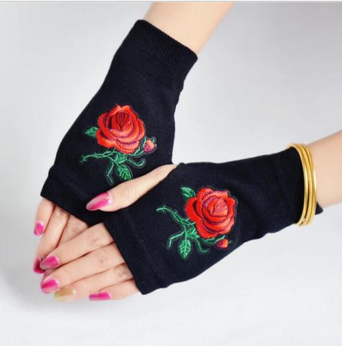 Women's Knitted Fingerless Rhinestone Gloves