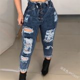 Women High Waist Sexy Slim Metal Jeans Pants KV091526