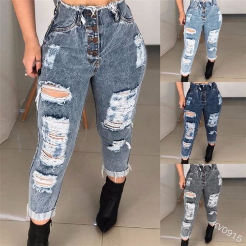 Women High Waist Sexy Slim Metal Jeans Pants KV091526