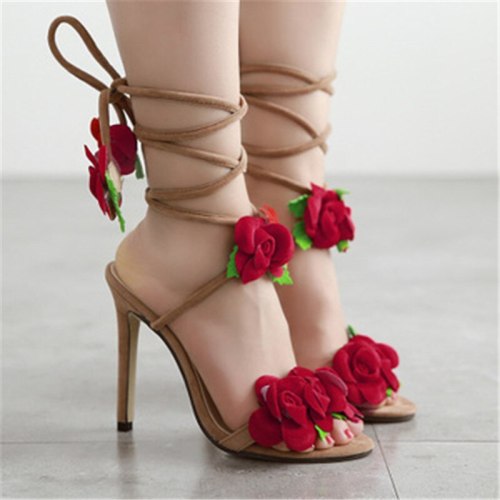 Fashion Women Cross tied Sandals Sexy Rose Open Toe High Heels 5589-101