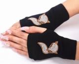 Women's Knitted Fingerless Rhinestone Gloves