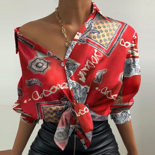 Women Print Long Sleeve Blouse Shirts Tops HK894556