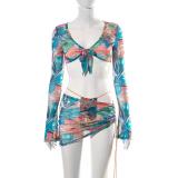 Print Women Summer V-Neck Bodysuit Outfit Outfits Q21ST13142