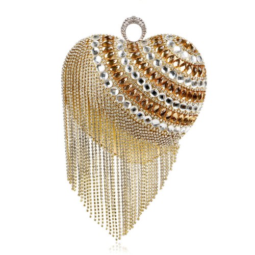 Rhinestone Tassel Evening Clutch Women Heart Diamond Handbags YM116071