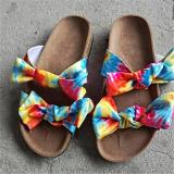 Women Cow Bow Tie Dye Rainbow Fashion Slides 61829