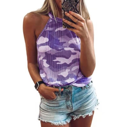 Women Summer Sleeveless Camouflage Printing Shirts Tops SY2021012839