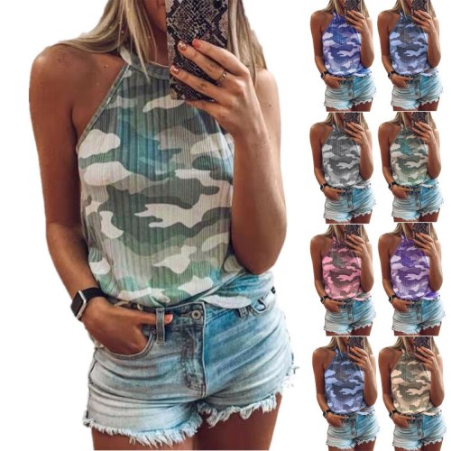 Women Summer Sleeveless Camouflage Printing Shirts Tops SY2021012839